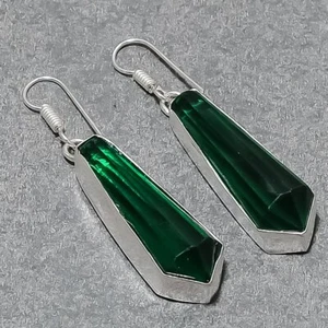 Faceted Chrome Diopside Pencil Shape Gemstone Handmade Jewelry Earrings 2.30" - Picture 1 of 9