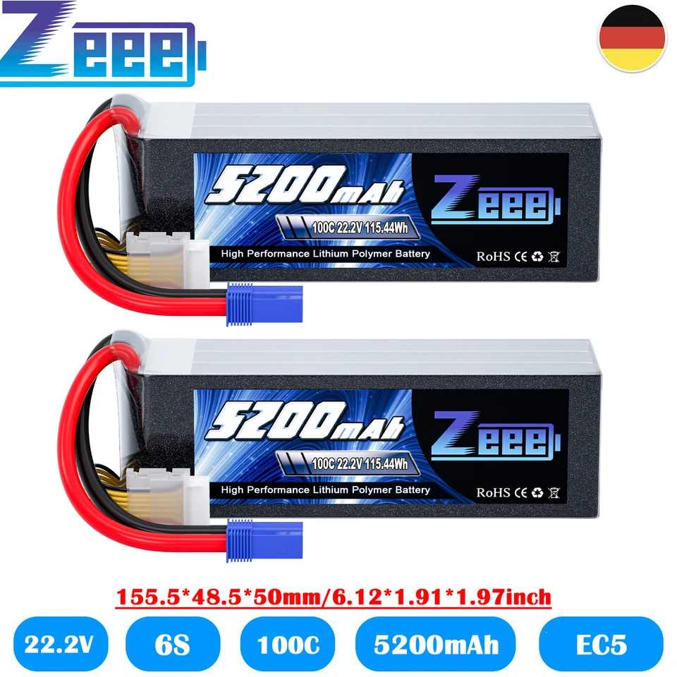 2pcs Zeee 22,2V 6S Lipo Akku Batterie 100C 5200mAh EC5 für RC Auto Flugzeug FPV - Bild 1 von 4