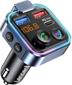 Bluetooth 5.3 FM Transmitter Car Adapter with Hands-Free Calling 2 USB Ports - Picture 1 of 12
