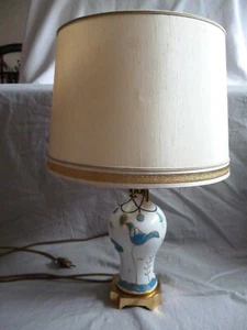 Frankreich Lampenfuß im Jugendstil Messingsockel handgemalt Seerosen Blüten - Picture 1 of 15