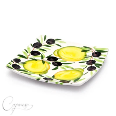BASSANO KERAMIK TELLER SERVIERPLATTE 20 CM ZITRONE MIT OLIVE MOTIV AUS ITALIEN - Bild 1 von 3