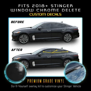 Fit 18+ Kia Stinger Window Trim Pre-Cut Chrome Delete Blackout Kit - Gloss Black - Picture 1 of 4