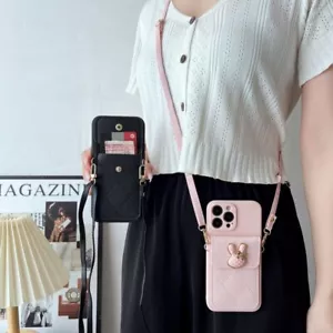 For iphone Samsung Covers Cute Rabbit Card Slot Crossbody Wallet Girl Phone Case - Picture 1 of 8