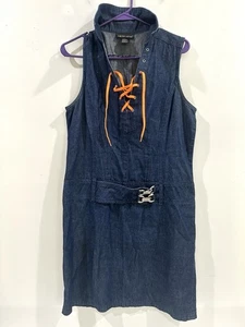 Abito Camicia Denim Metrostyle Taglia 12 Donna Senza Maniche Blu Cotone Pizzo - Large - Foto 1 di 6