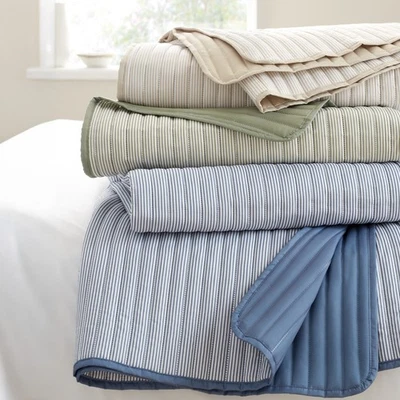 Catherine Lansfield Stripe Bedspread 220 x 230cm Natural, Blue Or Green - Image 1 of 4