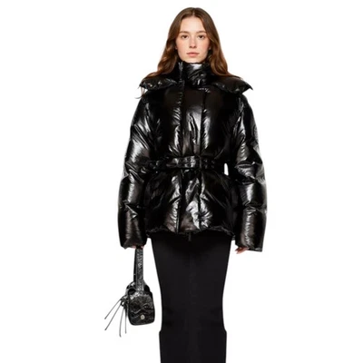 Acne Studios Hooded Puffer Jacket – Shiny Nylon Finish, Belted Size 34 RRP £1300 - Image 1 of 4