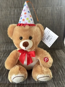 Linzy Feliz Cumpleaños Sombrero Oso 12” Felpa Marrón Cantando Iluminado Canta Nuevas Etiquetas - Imagen 1 de 2