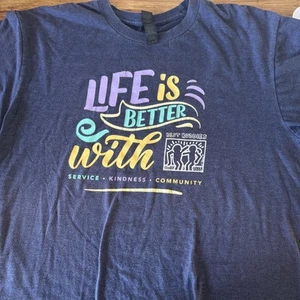 Best Buddies T-Shirt blau grau Grafik zeitgenössisches Kunstwerk Tee - Bild 1 von 9