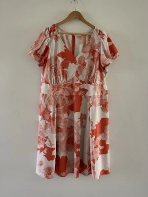 Wayward Fancies eShakti Dress Women’s Orange White Floral Rose Pockets 2XL?? - Image 1 of 4