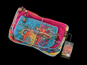 NWT Laurel Burch Cat Boho Pouches Set of 3 MAKEUP BAGS Gift Set - Picture 1 of 2
