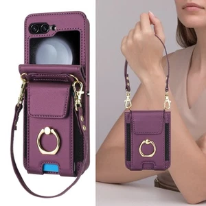 Funda tipo billetera de cuero con soporte de anillo y correa para Samsung Galaxy Z Flip7/6/5/4/3 - Imagen 1 de 16