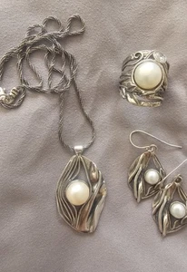 ๐๐๐SHABLOOL DIDAE PEARL STERLING SILVER 925 SET - Picture 1 of 12