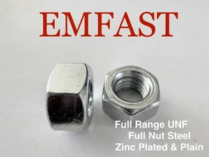Full Range UNF Full Nut Steel Zinc Plated & Plain 10/32 1/4 5/16 3/8 7/16 1/2 - Picture 1 of 9