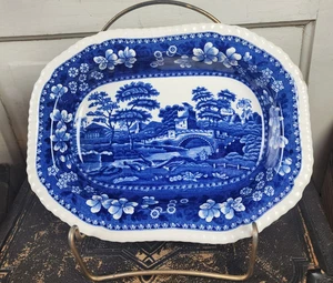 Vtg Spode TOWER BLUE Oval Baker Ribbed Bottom Dish 9" Gadroon Older Mark English - Picture 1 of 15