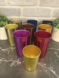 Set of 9 Vintage Bascal Aluminum Tumblers – Made in Italy – Retro Metallic Cups - Picture 1 of 8