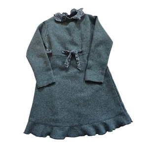 Vtg Petit Dress Girls Sz 5 Blue Green Peter Pan Collar Victorian Old Fashioned - Picture 1 of 9