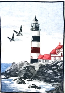 Biederlack Lighthouse Coastal Ocean Scene Reversible Blanket/Trow 55”x 77” USA - Bild 1 von 3