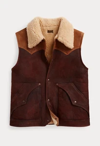 RRL Double RL Ralph Lauren Leather Brown Shearling Vest Jacket Men's Medium M - Picture 1 of 4