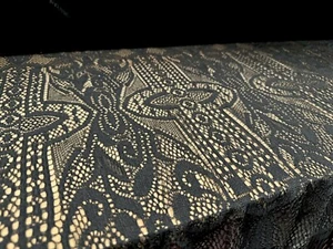Floral Lace Fabric - 90 Cms Panel With Tassels When Cut - Black - Picture 1 of 5