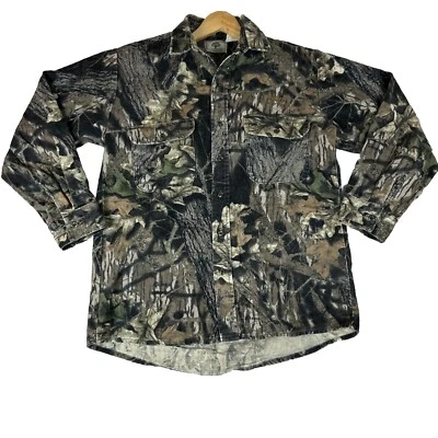 Vintage Mossy Oak Break Up Camo Budweiser Long Sleeve Hunting Shirt Size M USA - Image 1 of 4