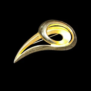 Vintage M. Jent Gold Abstract Design Brooch - Signed - Gold Tone - Picture 1 of 7