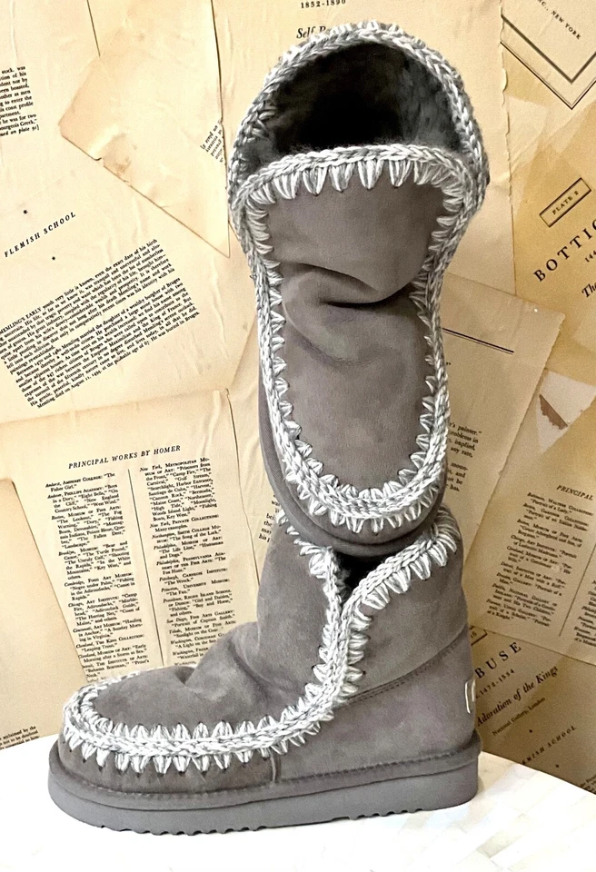 Free People MOU Bota Glaciar Piel de Oveja Tobillo Gris Lana Puntada Piel Línea 36/6 NUEVA Foto 1 de 4