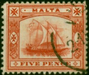 Malta 1899 5d Vermilion SG33 Fine Used