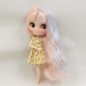 8" middle Blythe factory Doll 20 Joints body Pale Pink mix Blue Transparent skin