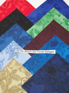 100 4" Cotton Quilting Fabric Squares Charm Pack Pre Cut Floral Delight - Picture 1 of 1