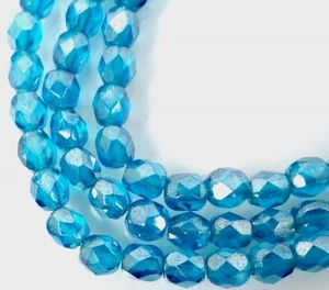 50 Firepolish Czech Glass Faceted Round Beads - Luster Capri Blue 4mm - Picture 1 of 3
