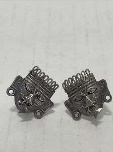 Vintage RBZ Mexico 925 Sterling Silver Mayan Aztec Face Screw Back Earrings - Picture 1 of 5