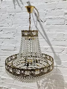 28" Antique French Empire Chandelier, Tiered Crystal, Brass, 6 Lights, Vintage - Picture 1 of 9