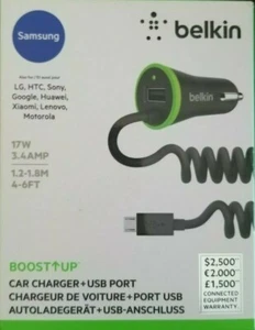 Belkin Boost Up 17W 3.4A USB Car Charger for LG Huawei Sony HTC Google Lenovo  - Picture 1 of 2