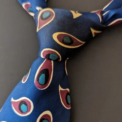 Gitman Bros 复古领带蓝色带多色佩斯利 Foulard 真丝男式领带美国 — 第 1/4 张图片