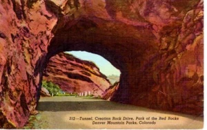 Postal Vintage Colorado Creación de Túneles Rock Drive Red Rocks Park Denver Mnt - Imagen 1 de 2