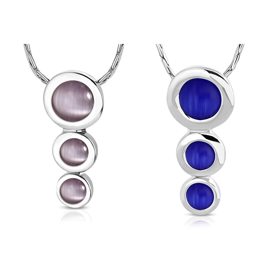 Anhänger mit Edelstahl Kette Quartz Katzenauge Halskette 40cm silber rosa blau - Bild 1 von 1