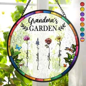 Flor de nacimiento jardín de abuela personalizado vitral ventana colgante atrapasol - Imagen 1 de 6