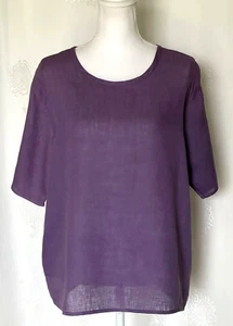 Flax by Jeanne Engelhart M 100% Linen Lavender Purple Short Sleeve Blouse - Picture 1 of 5