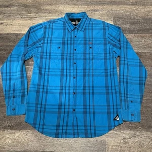 10DEEP NY Men’s Blue Plaid NYC Button Long Sleeve Shirt Pocket Size 2XL XXL Y2K - Picture 1 of 18