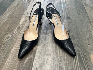 Manolo Blahnik Carolyne slingback pumps in Black nappa leather Size 39/US 8 - Picture 1 of 9