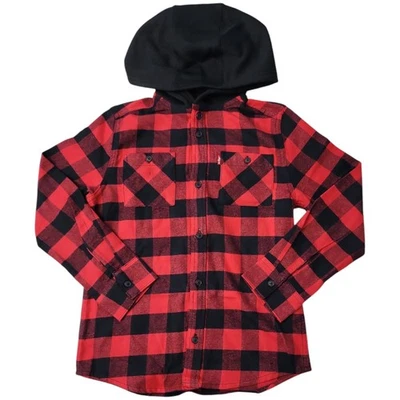 Levi's Boys Buttons Pockets Warm Flannel Jersey Hooded Shirt - Image 1 of 3