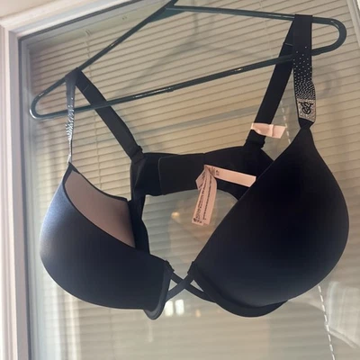 Victorias Secret Push Up Negro. Correas de diamantes de imitación 38DD Foto 1 de 4