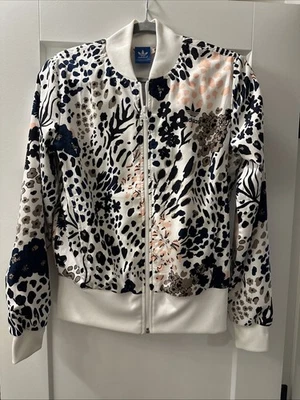 Women’s Adidas Track Jacket Trefoil Windbreaker Leopard Art Cherry Blossom Pink  - Image 1 of 4