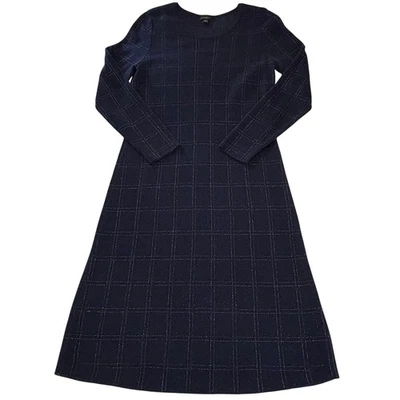 Vestido tejido Ann Taylor para mujer L | azul marino plateado a cuadros brillante vacaciones Foto 1 de 4