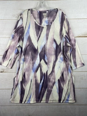 Chicos Womens Tunic Size 3 US XL Purple Colorful Abstract Watercolor Side Slits - Image 1 of 4