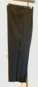 ST MICHAEL M&S Black Wool Blend Dinner Satin Side Strip Trousers W34” L32” - Picture 1 of 10