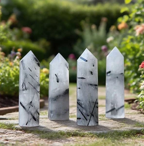 Tourmaline Rutilated Quartz Tower  Point Reiki Healing Crystal Home Office Decor - Picture 1 of 3