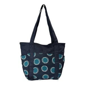 Nuevo con etiquetas Bolso de hombro Thirty-One 31 Go-To Tote azul marino verde azulado La-Di-Dot 100 % algodón - Imagen 1 de 8