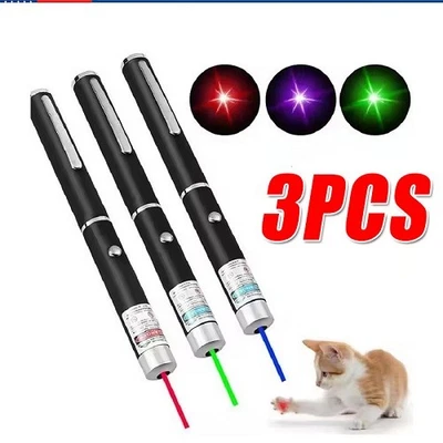 3 Packs 900Mile Laser Pointer Pen Green Blue Red Light Visible Beam Lazer - Image 1 of 4