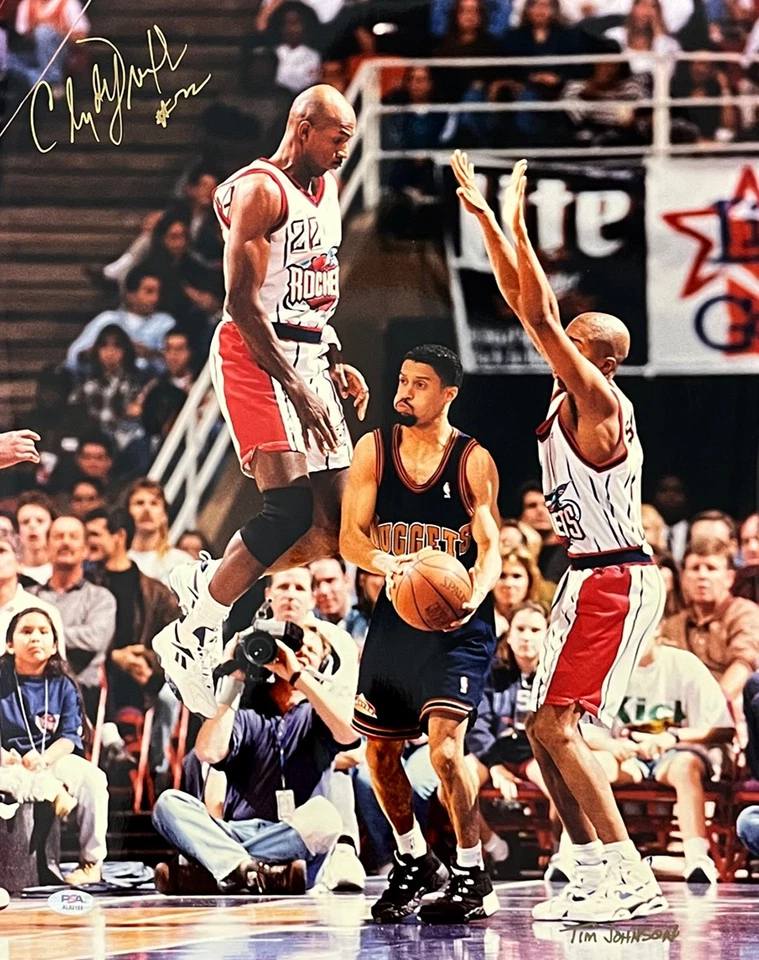Clyde Drexler Signed Autographed Houston Rockets Block 16x20 Photo PSA - Image 1 of 1